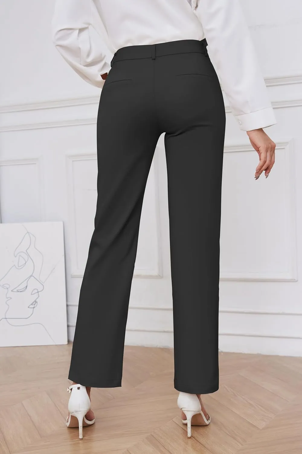 2025 Women Stretch Business Straight Leg Dress Pants with Pockets Wear to Work Casual Suitpants