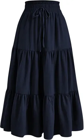 ADHOWBEW Summer Skirts for Women 2025 Pleated Casual Elastic Waist Smocked Boho Floral Trendy Vacation Sexy Flowy Skirt