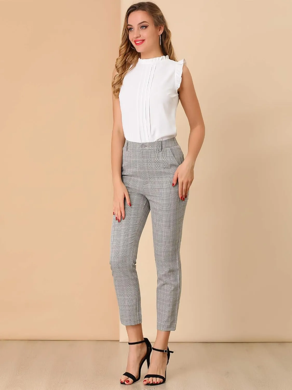 Allegra K Women's Work Dress Pants High Waisted Office Ankle Pants