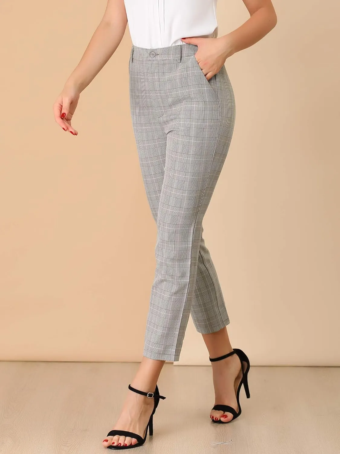 Allegra K Women's Work Dress Pants High Waisted Office Ankle Pants