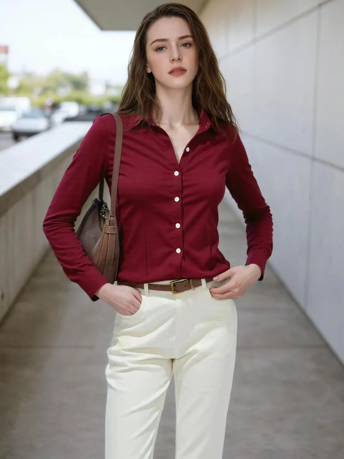 Beninos Womens Dress Shirts Long Sleeve Button Down Shirt Work Wear