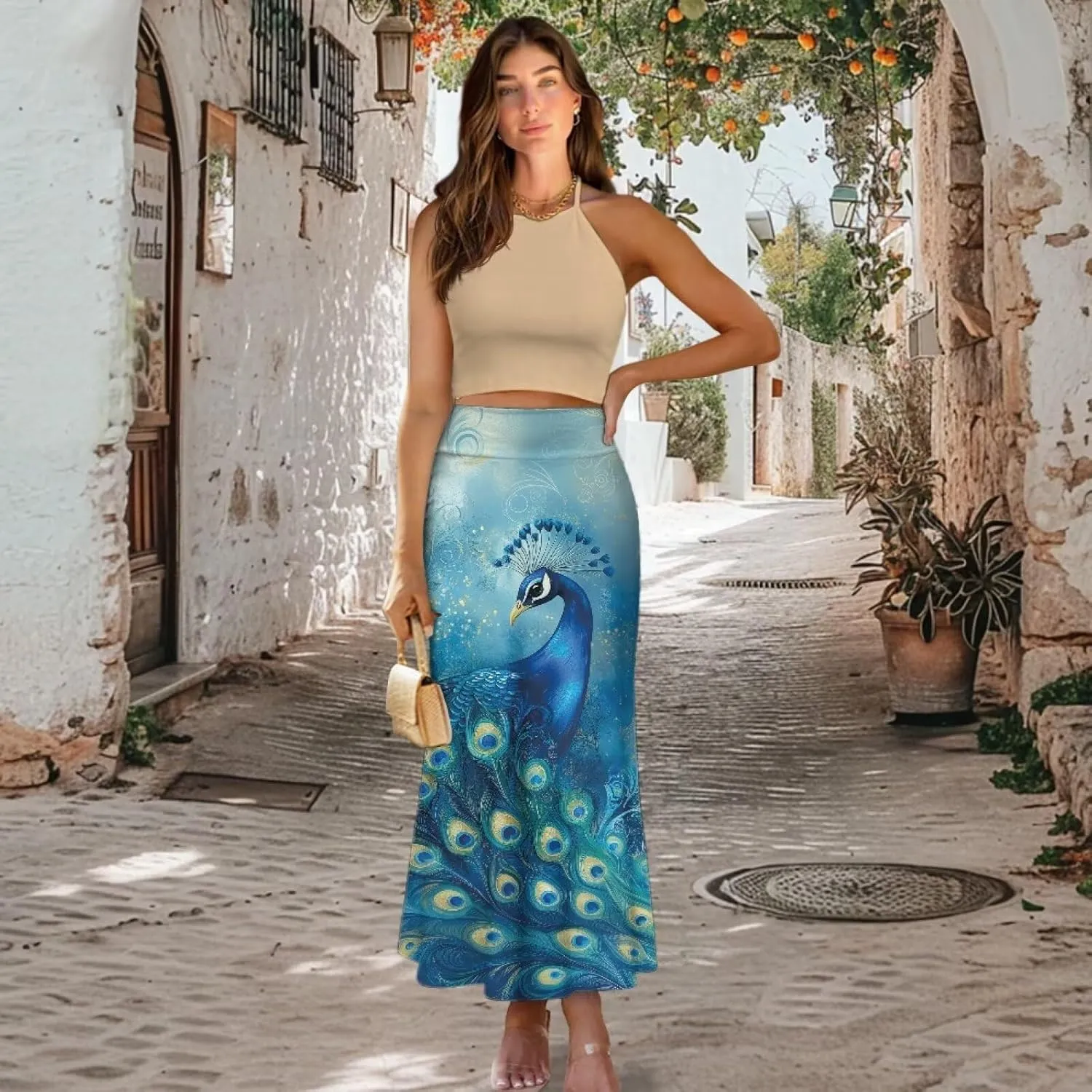 Biyejit Bodycon Maxi Skirts for Women, Foldover High Waist Flowy Pencil Long Skirts High Waist Floor Length Plus Size