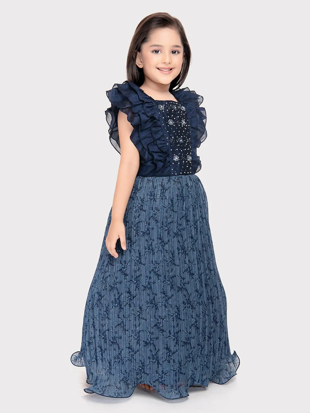 Blue Coloured Imported Gown For Girls\ Fancy Sleeves Concept Gown For Girls