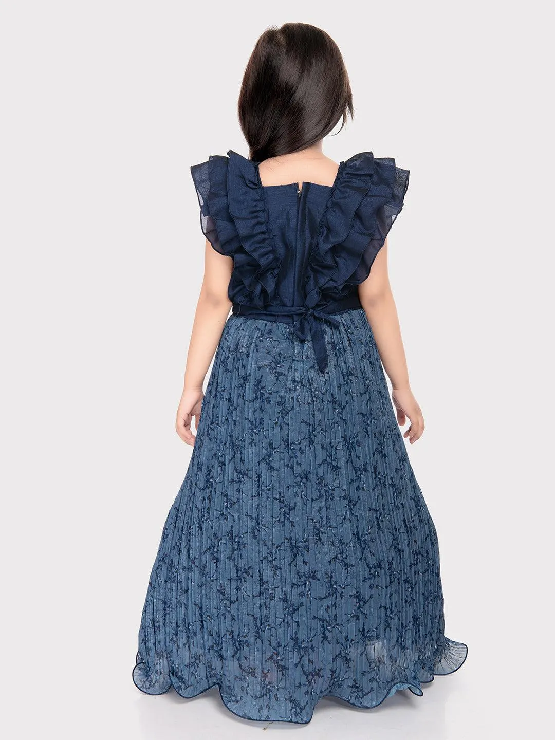 Blue Coloured Imported Gown For Girls\ Fancy Sleeves Concept Gown For Girls
