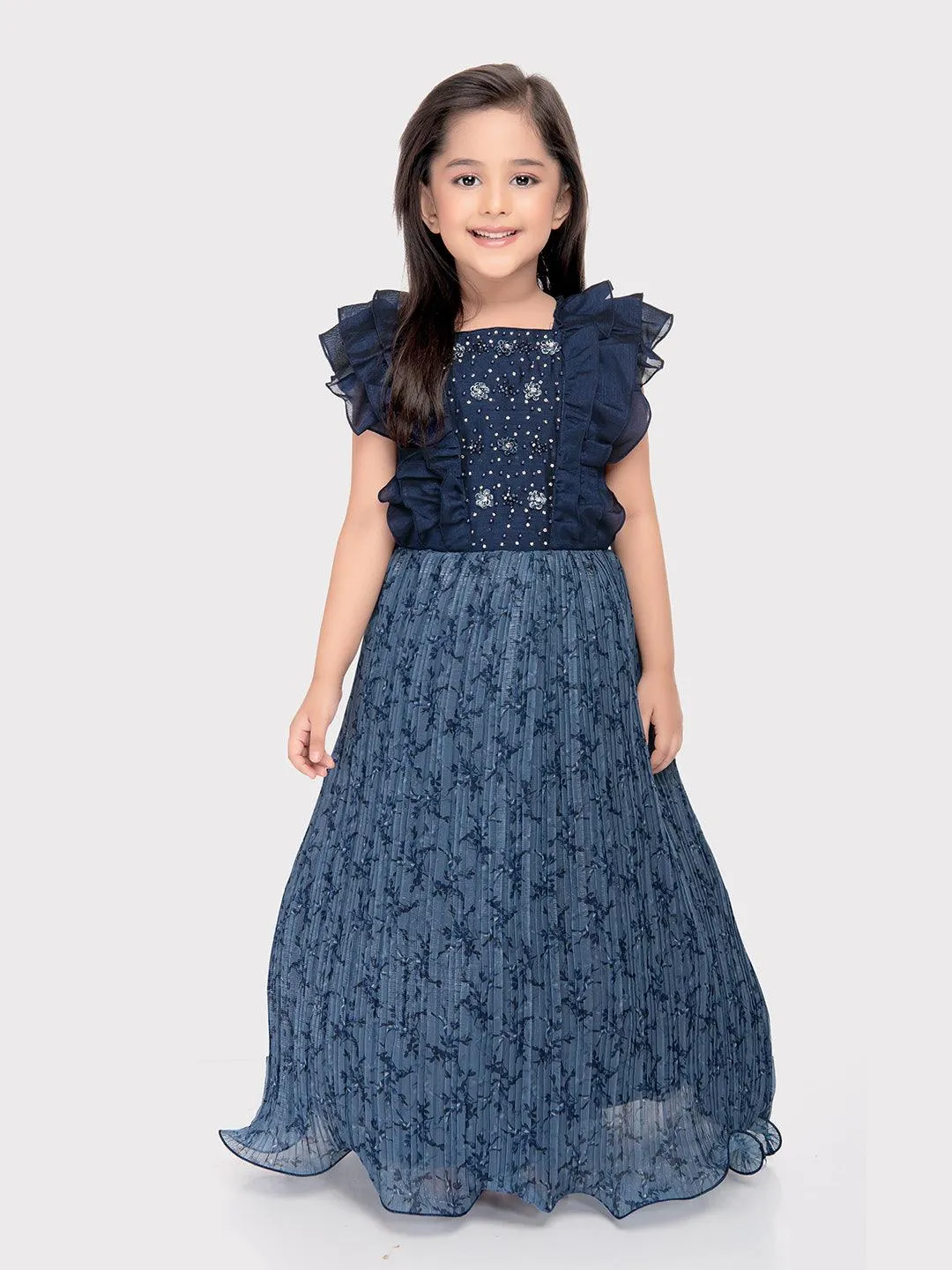 Blue Coloured Imported Gown For Girls\ Fancy Sleeves Concept Gown For Girls