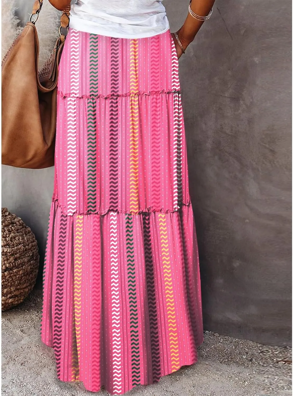 Boho Maxi Skirts for Women Pleated High Waisted Tiered A Line Skirt 2025 Summer Casual Flowy Long Skirts with Pockets