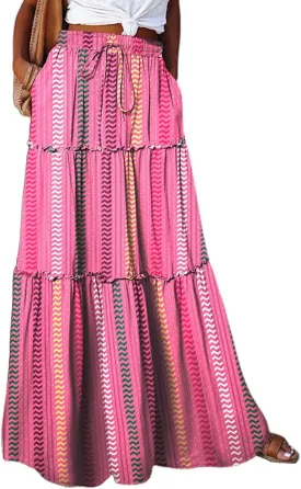Boho Maxi Skirts for Women Pleated High Waisted Tiered A Line Skirt 2025 Summer Casual Flowy Long Skirts with Pockets