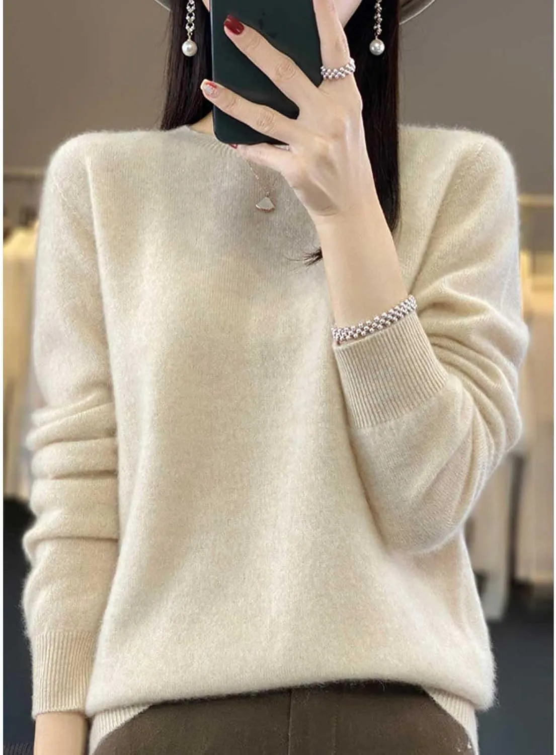 Cashmere Sweaters for Women,100% Cashmere Crew Neck Sweaters,Women's Long Sleeve Soft Pullover Cashmere Sweater