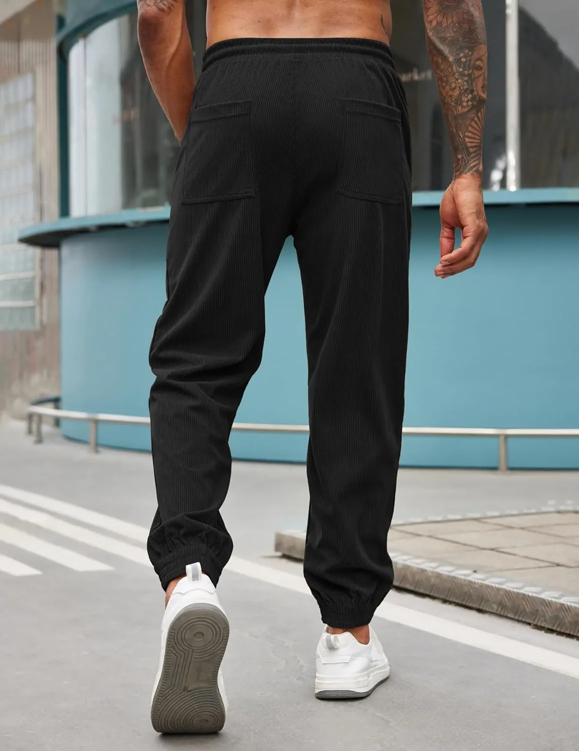 COOFANDY Men's Corduroy Pants Casual Drawstring Trousers Elastic Waist Fashion Tapered Streetwear Joggers with Pockets