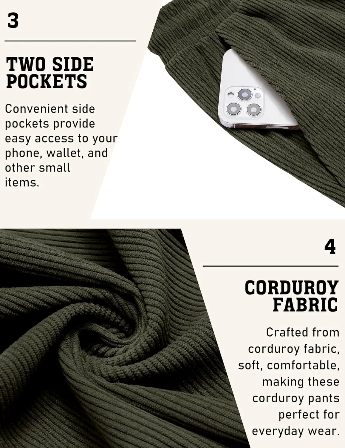 COOFANDY Men's Corduroy Pants Casual Drawstring Trousers Elastic Waist Fashion Tapered Streetwear Joggers with Pockets