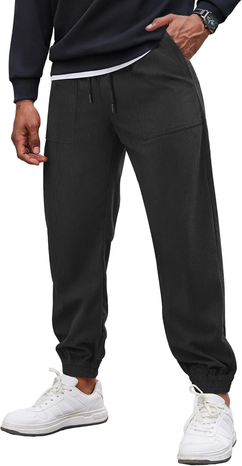 COOFANDY Men's Corduroy Pants Casual Drawstring Trousers Elastic Waist Fashion Tapered Streetwear Joggers with Pockets