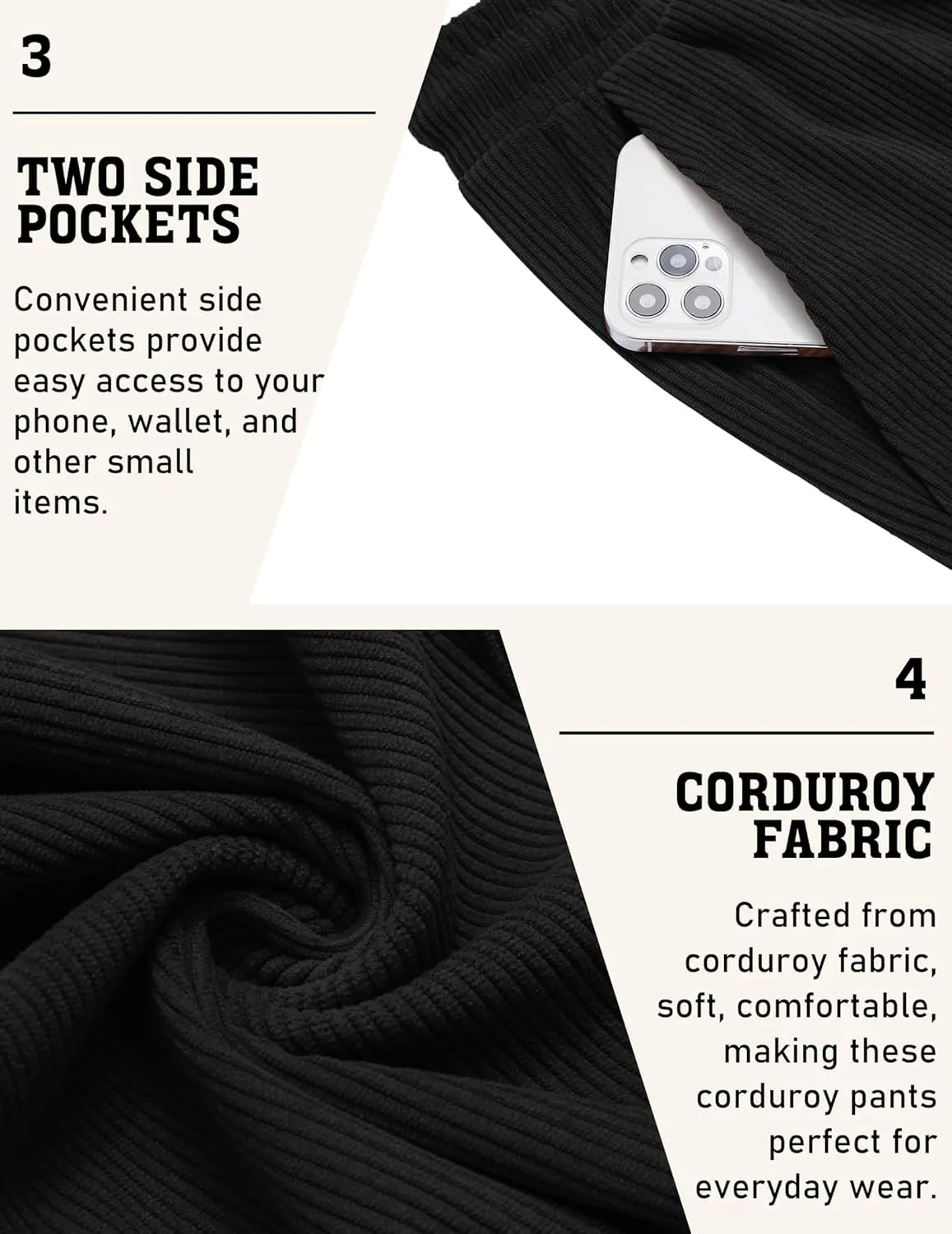 COOFANDY Men's Corduroy Pants Casual Drawstring Trousers Elastic Waist Fashion Tapered Streetwear Joggers with Pockets