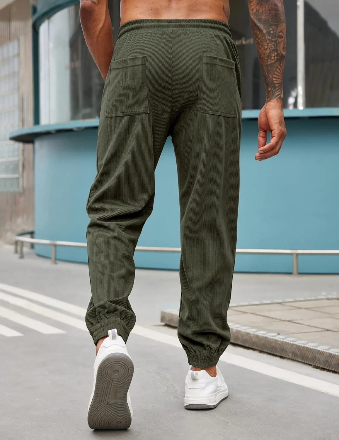 COOFANDY Men's Corduroy Pants Casual Drawstring Trousers Elastic Waist Fashion Tapered Streetwear Joggers with Pockets