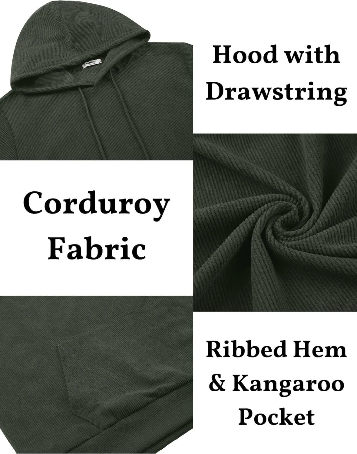 COOFANDY Mens Hooded Sweatshirt Long Sleeve Casual Corduroy Drawstring Pullover Hoodies with Pocket