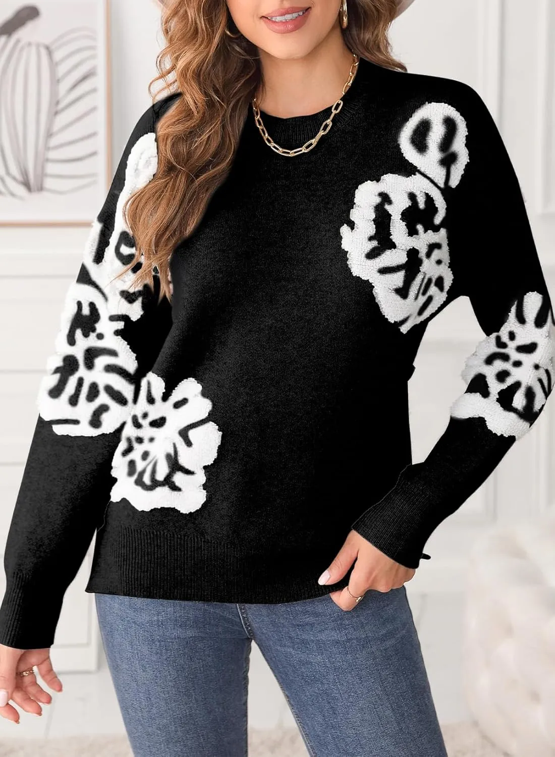 EVALESS Sweaters for Women Trendy Fashion 2024 Long Sleeve Crewneck Pullover Sweater