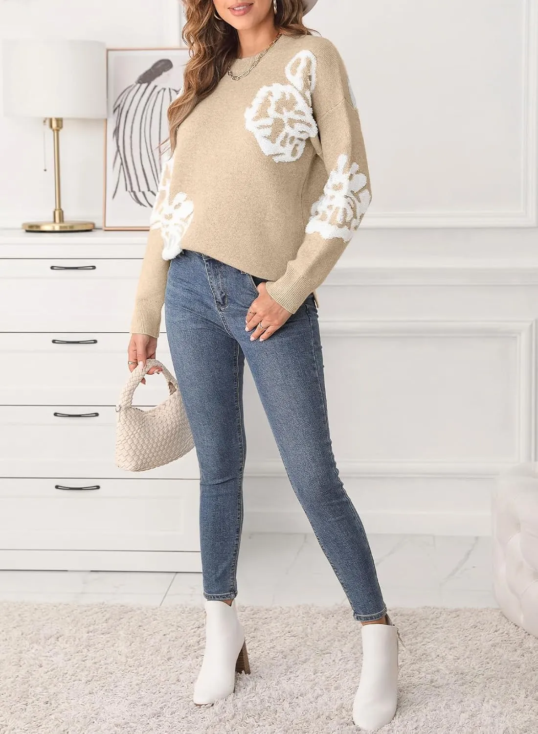 EVALESS Sweaters for Women Trendy Fashion 2024 Long Sleeve Crewneck Pullover Sweater