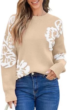 EVALESS Sweaters for Women Trendy Fashion 2024 Long Sleeve Crewneck Pullover Sweater
