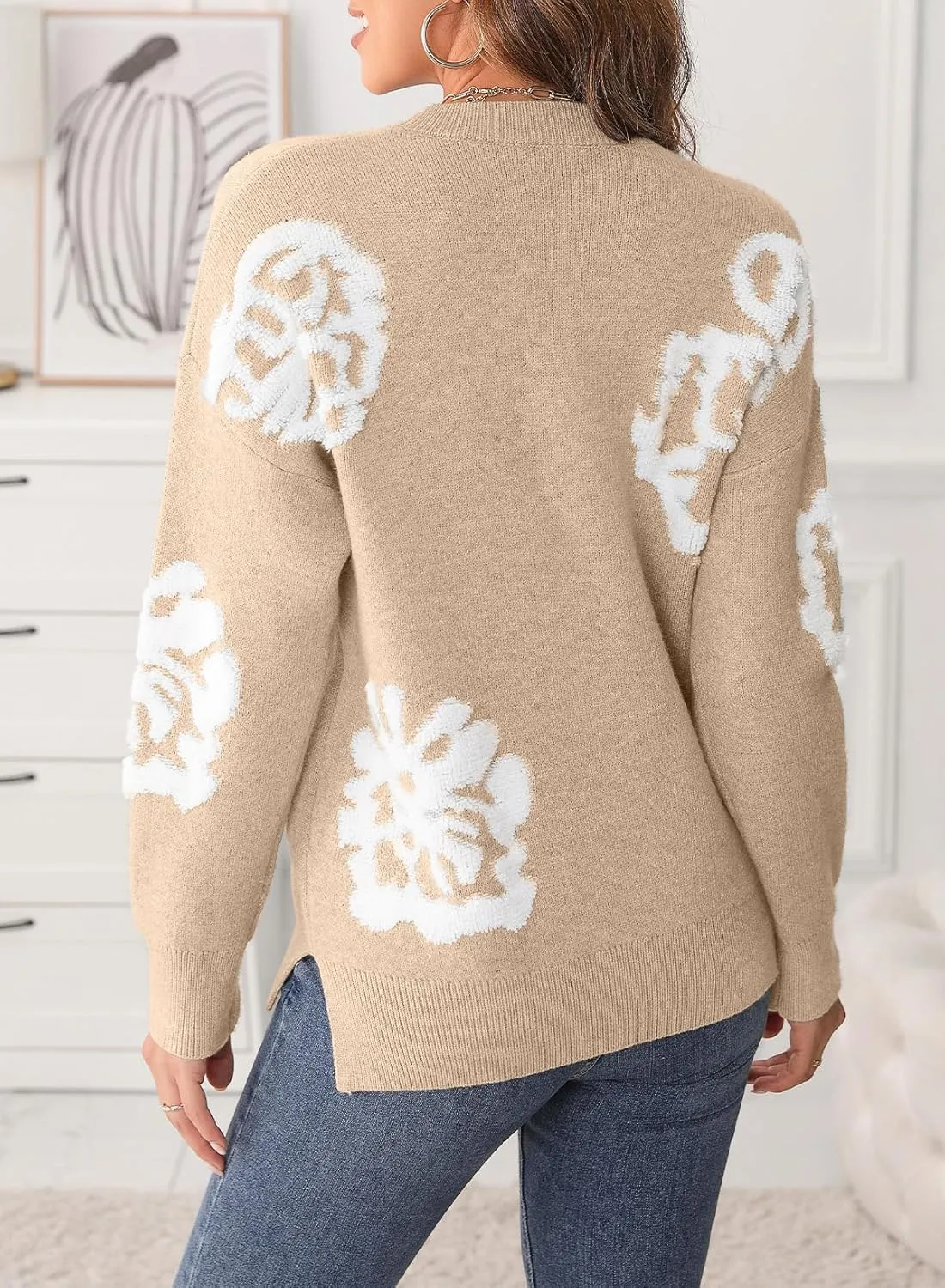 EVALESS Sweaters for Women Trendy Fashion 2024 Long Sleeve Crewneck Pullover Sweater