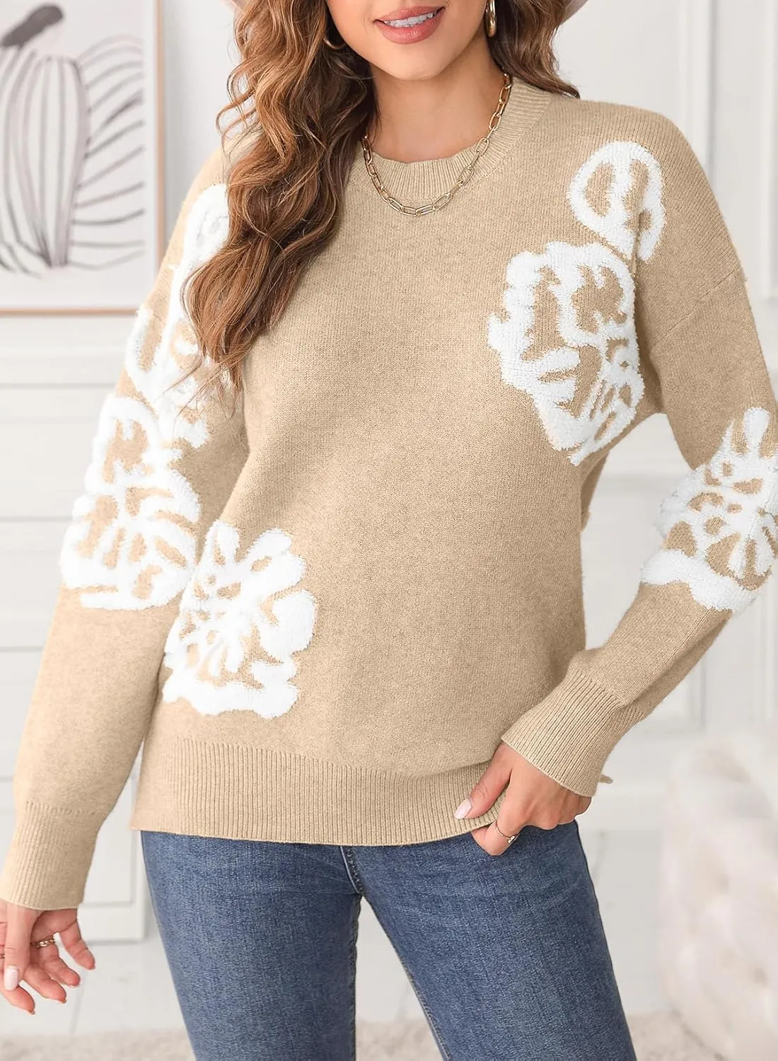 EVALESS Sweaters for Women Trendy Fashion 2024 Long Sleeve Crewneck Pullover Sweater