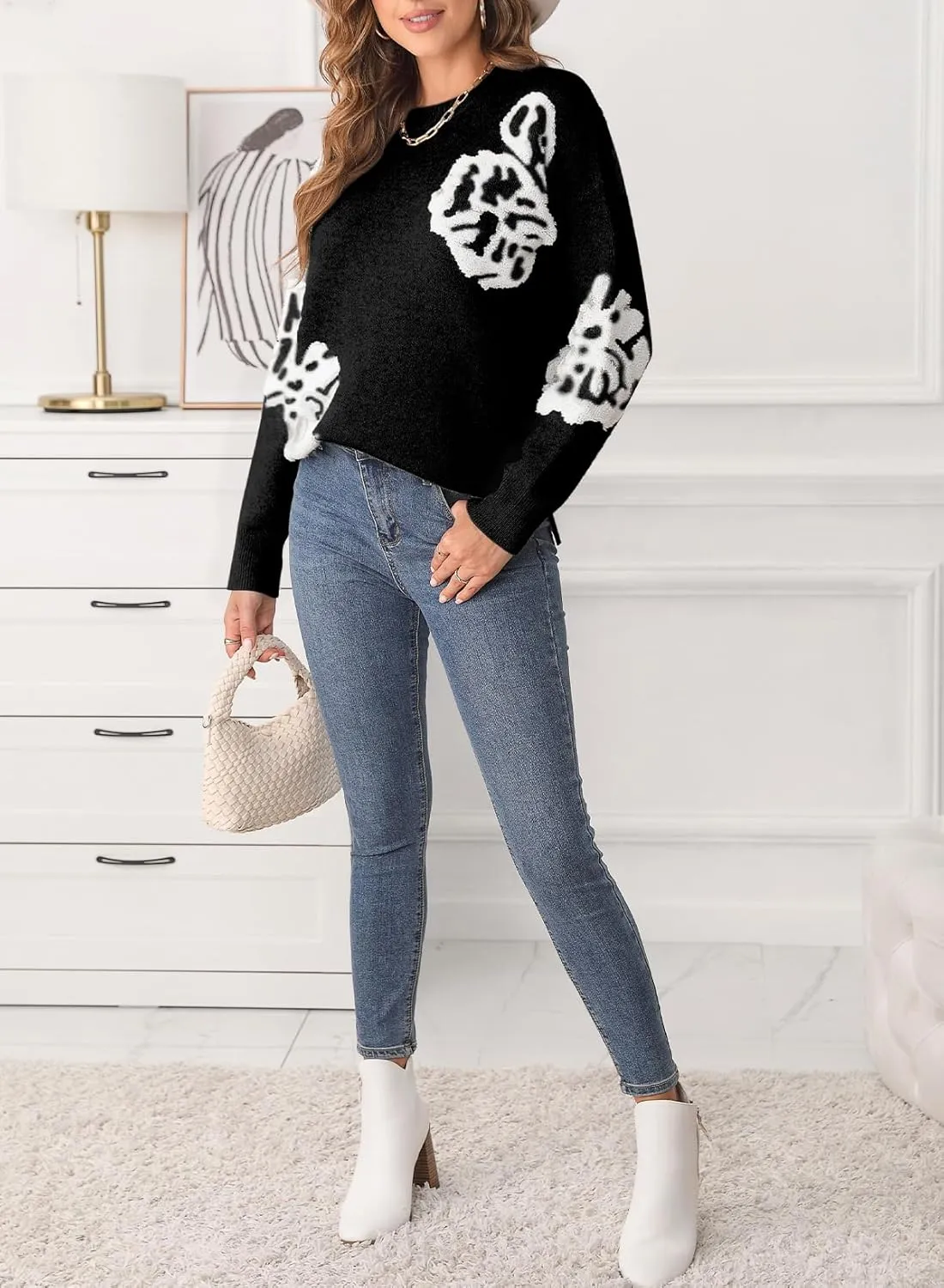 EVALESS Sweaters for Women Trendy Fashion 2024 Long Sleeve Crewneck Pullover Sweater