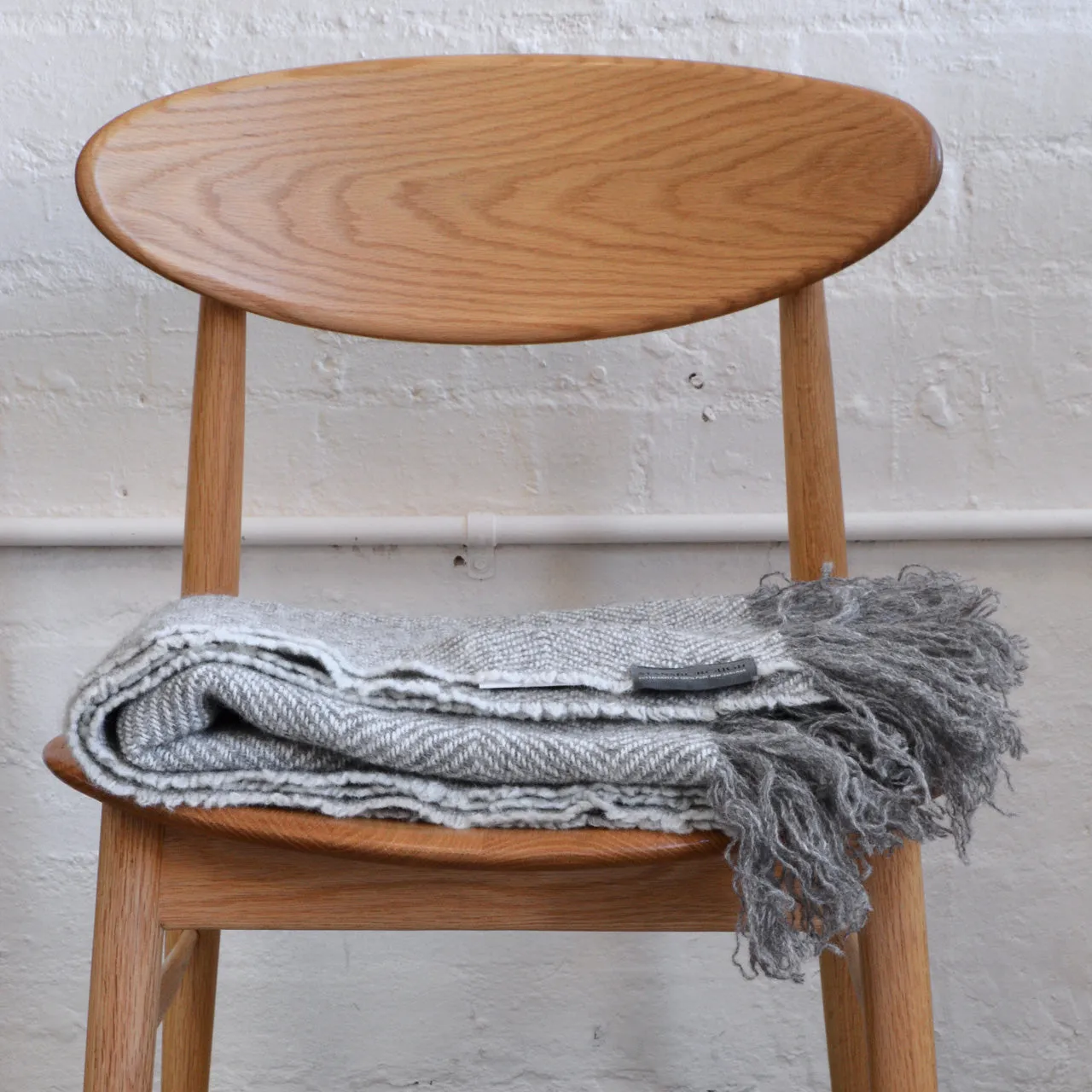 Last One! 100% Stansborough Grey Wool Herringbone Throw (190x140cm) - Limited Availability