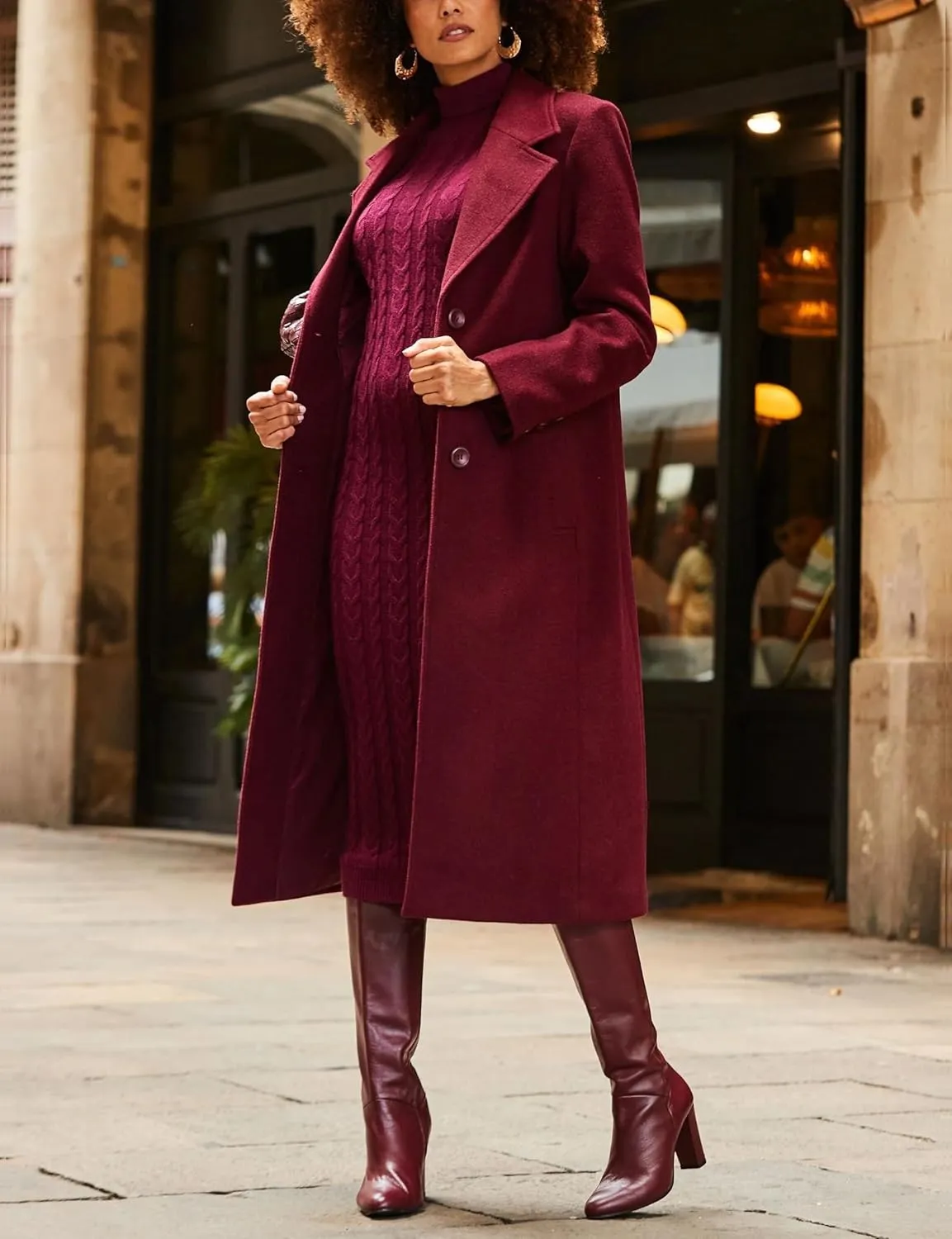 IDEALSANXUN Womens Long Wool Coats Fall Winter Single Breasted Trench Coat Dressy Jackets Peacoat
