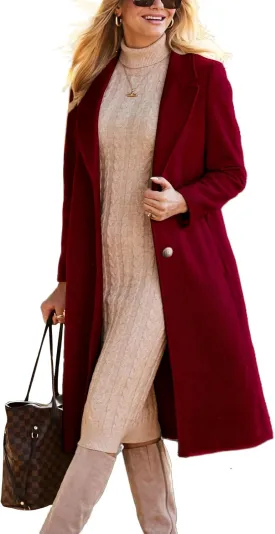 IDEALSANXUN Womens Long Wool Coats Fall Winter Single Breasted Trench Coat Dressy Jackets Peacoat