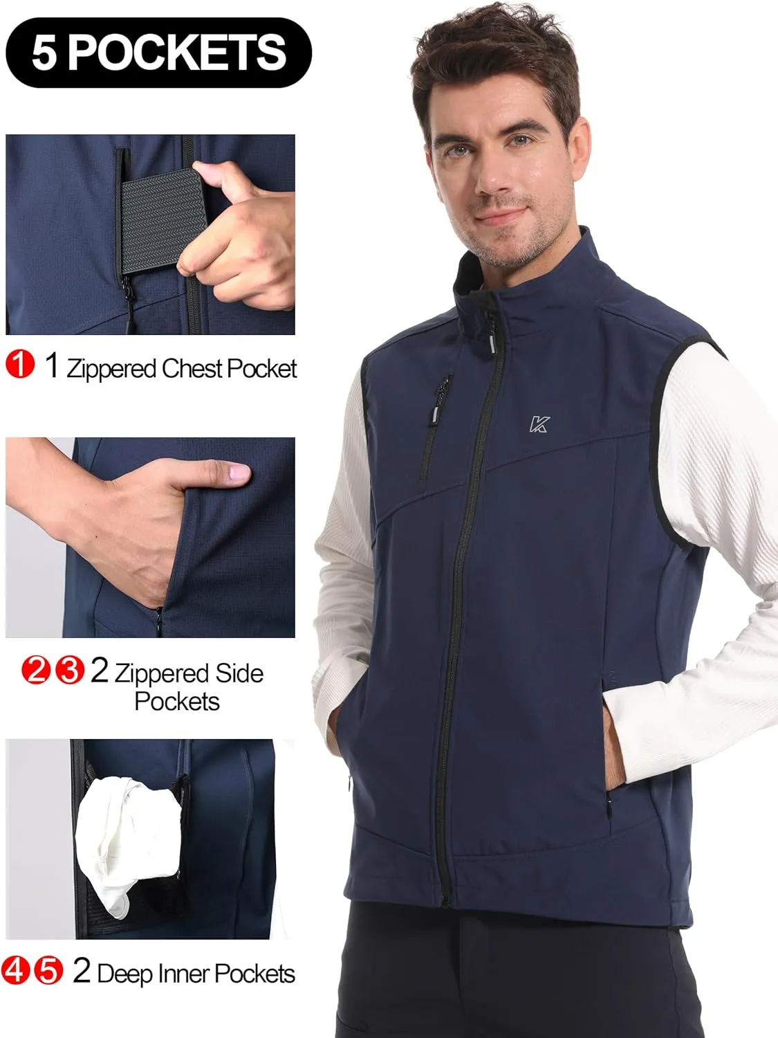 KUTOOK Mens Softshell Sleeveless Jacket Winter Warm Fleece Outerwear Vests for Cycling Golf Hiking