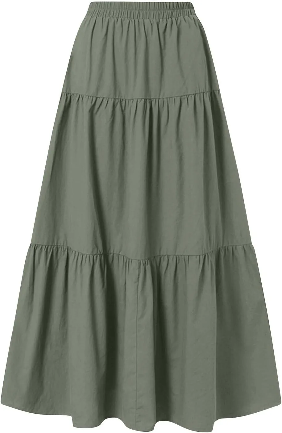 Linen Maxi Skirts for Women 2025 Summer Boho Long Flowy Bow Tie Elastic High Waist Tiered Swing Pleated A Line Skirt