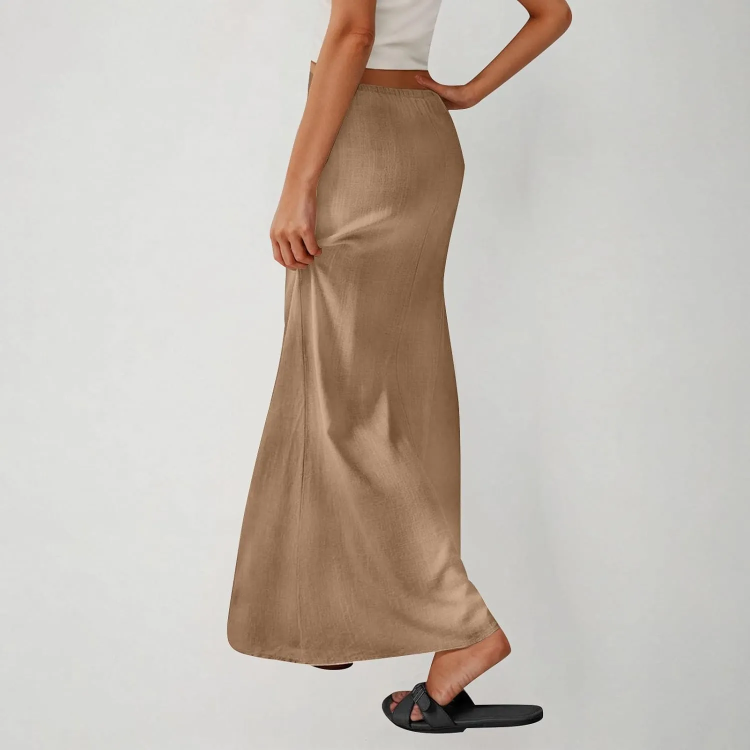 Long Skirts for Women Boho Vacation Flowy Maxi Skirt Lightweight Drawstring Low Rise Ankle Length Slim A Line Skirt