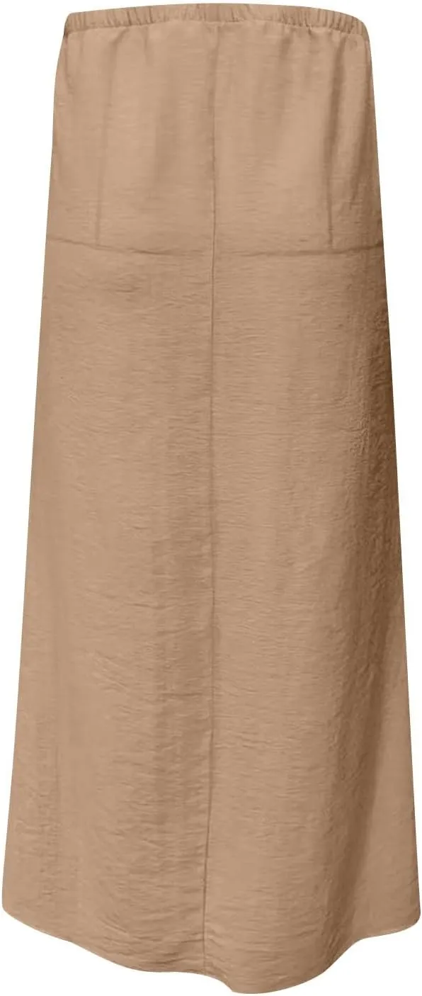 Long Skirts for Women Boho Vacation Flowy Maxi Skirt Lightweight Drawstring Low Rise Ankle Length Slim A Line Skirt
