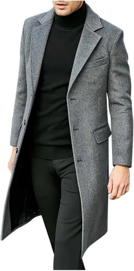 Long Trench Coats for Men Winter Jackets Wool Blend Peacoats Trendy Notched Lapel Overcoats Plus Size Jacket
