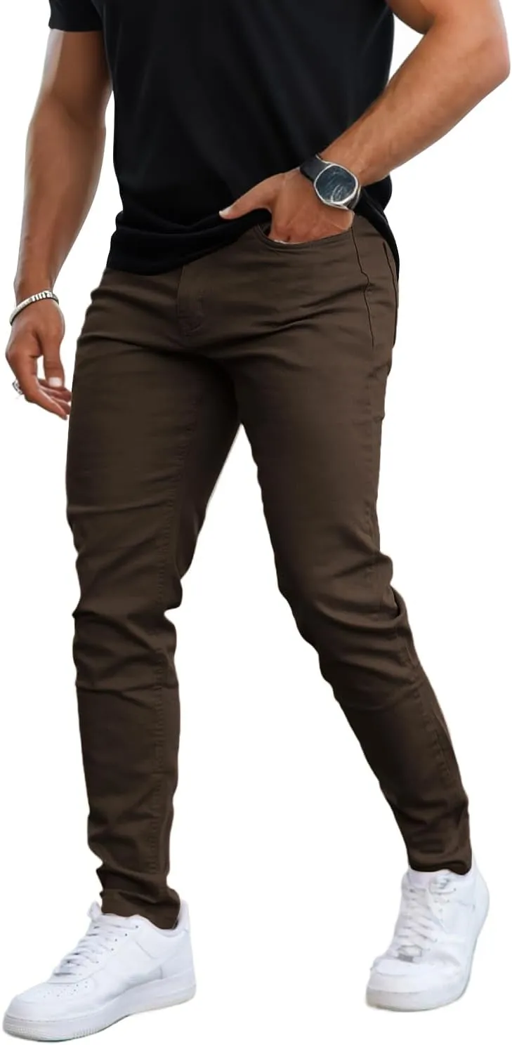 Mens Jeans Skinny Stretch Premium High Rise Colored Jeans Expandable Waist