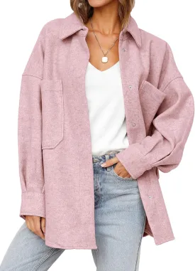 MEROKEETY Women's 2024 Fall Oversized Long Sleeve Shacket Jacket Button Down Wool Blend Coats with Pockets