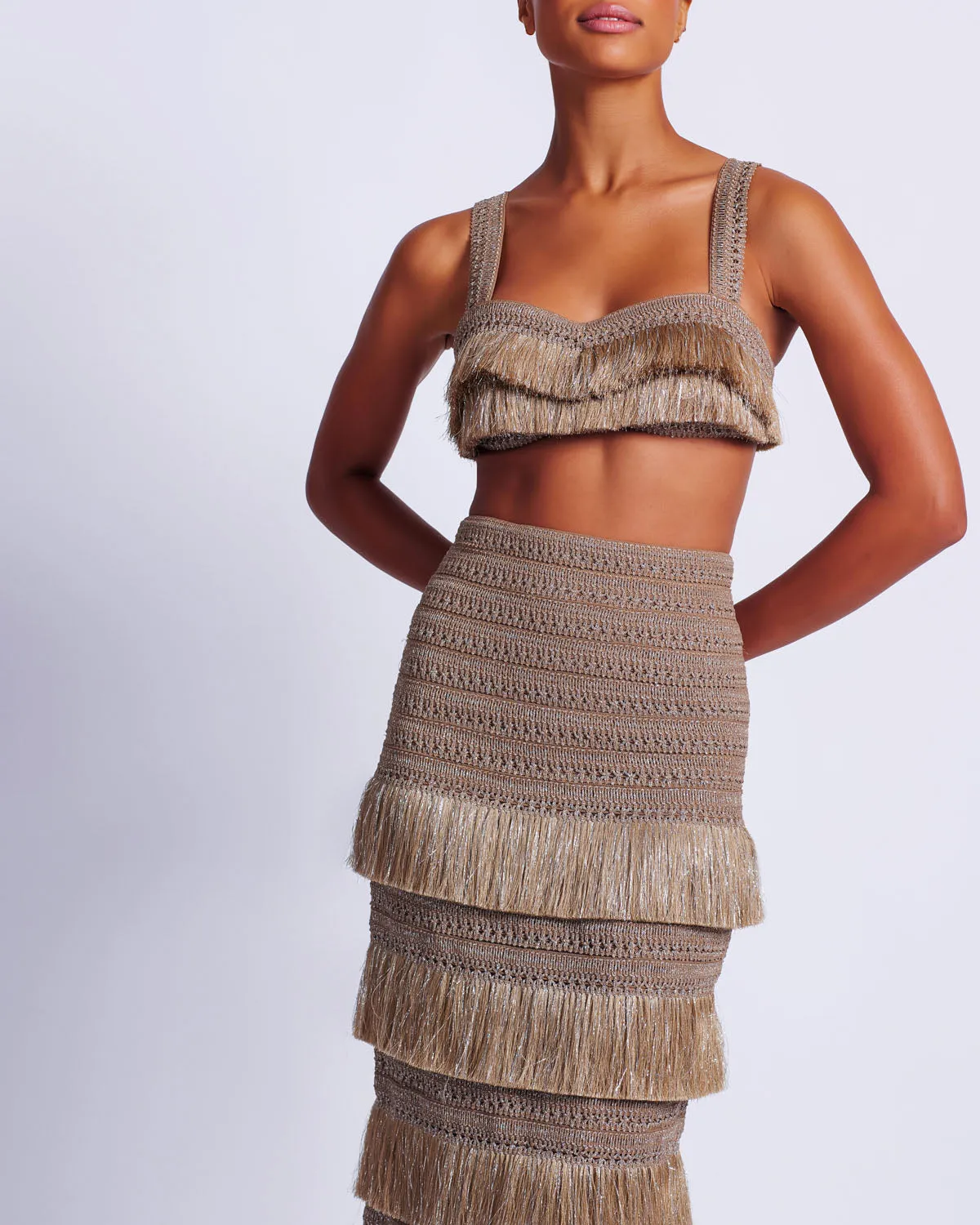 Metallic Fringe Maxi Skirt