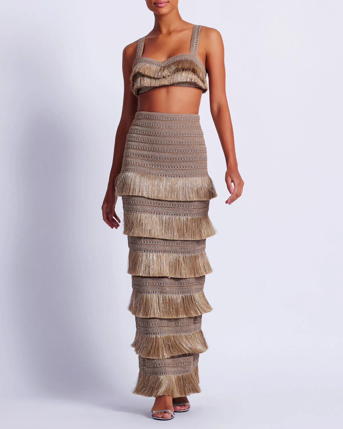 Metallic Fringe Maxi Skirt