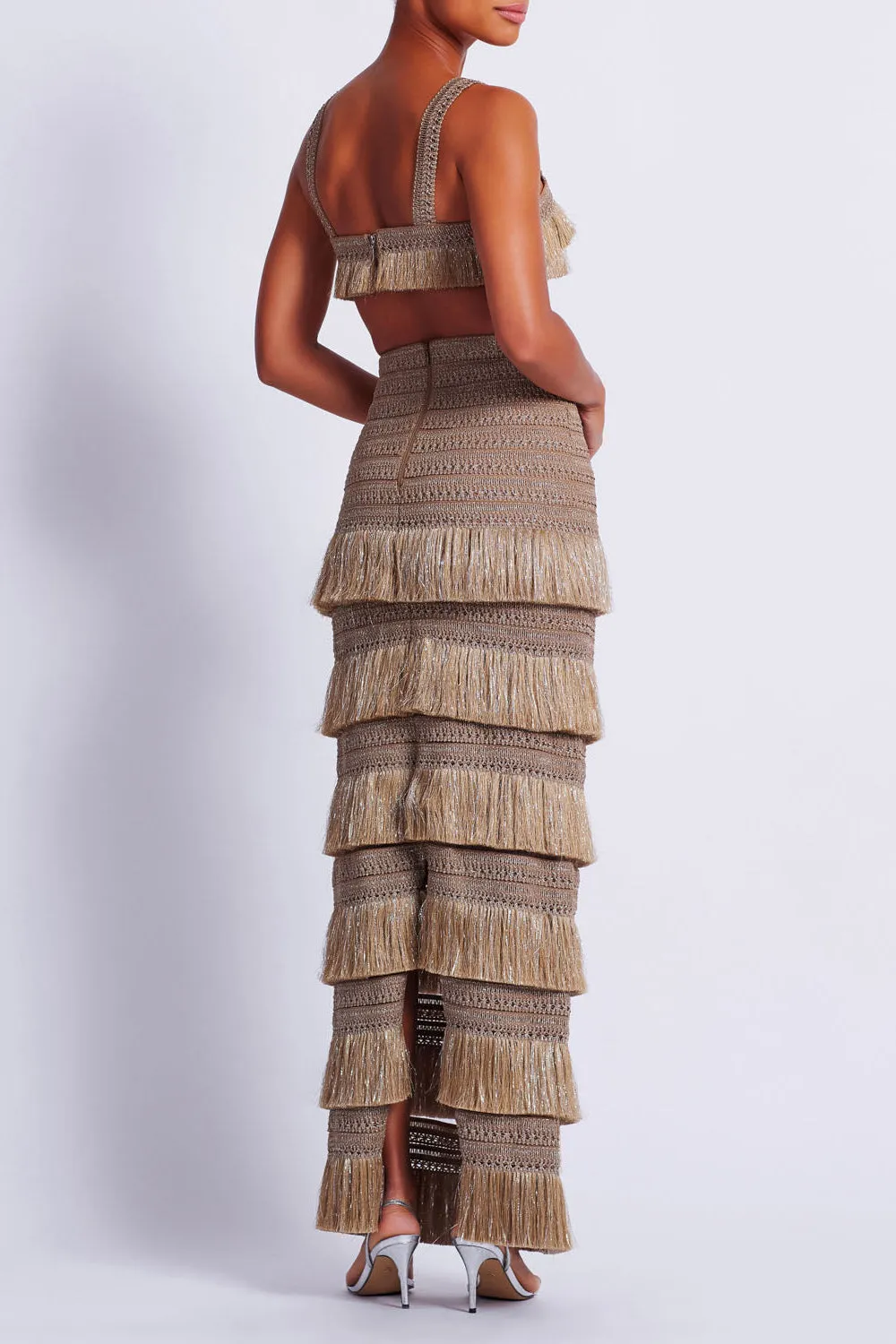 Metallic Fringe Maxi Skirt