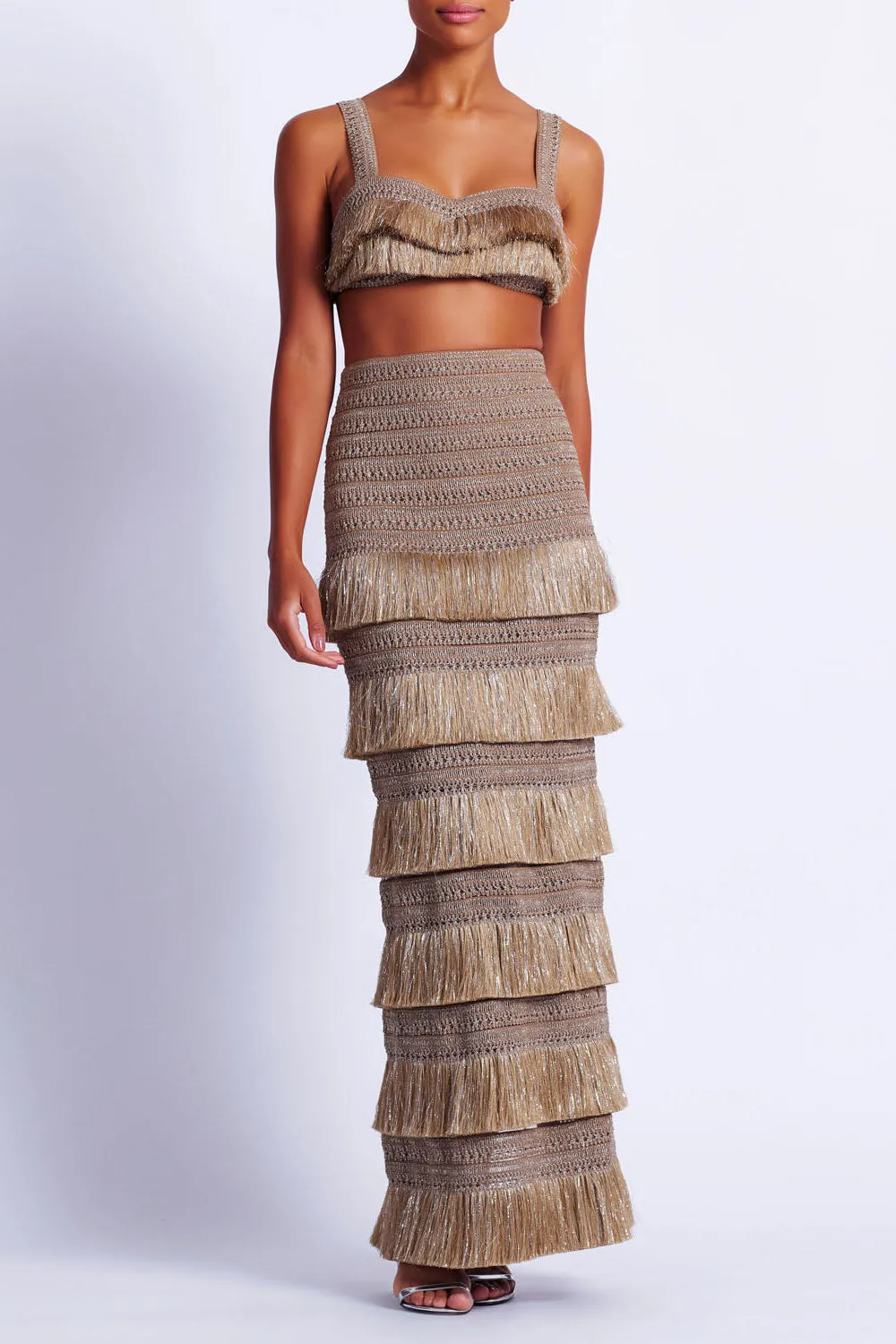 Metallic Fringe Maxi Skirt