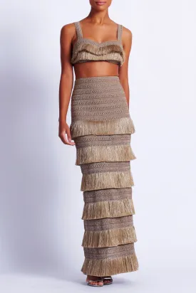 Metallic Fringe Maxi Skirt