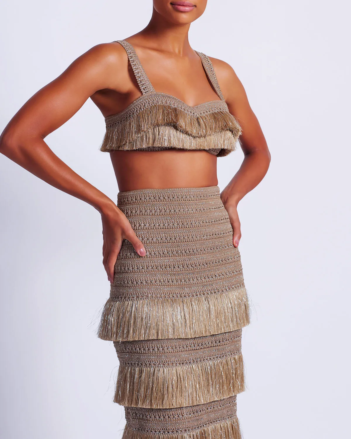 Metallic Fringe Maxi Skirt