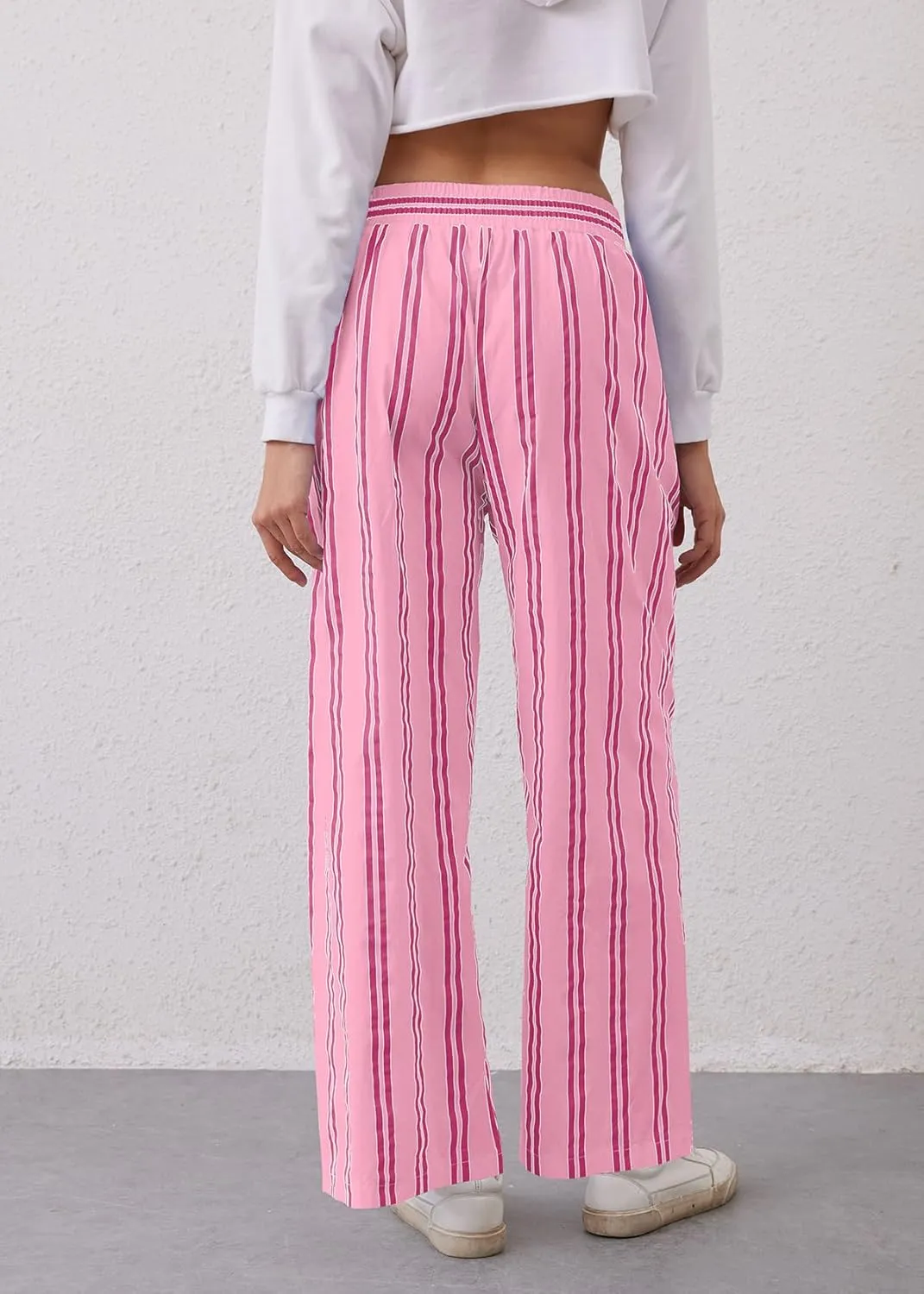 MISSACTIVER Women Drawstring Striped Pants Loose Wide Leg Trousers Casual Low Waist Pants Comfy Lounge Pants with Pockets