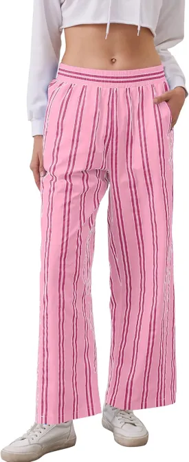 MISSACTIVER Women Drawstring Striped Pants Loose Wide Leg Trousers Casual Low Waist Pants Comfy Lounge Pants with Pockets