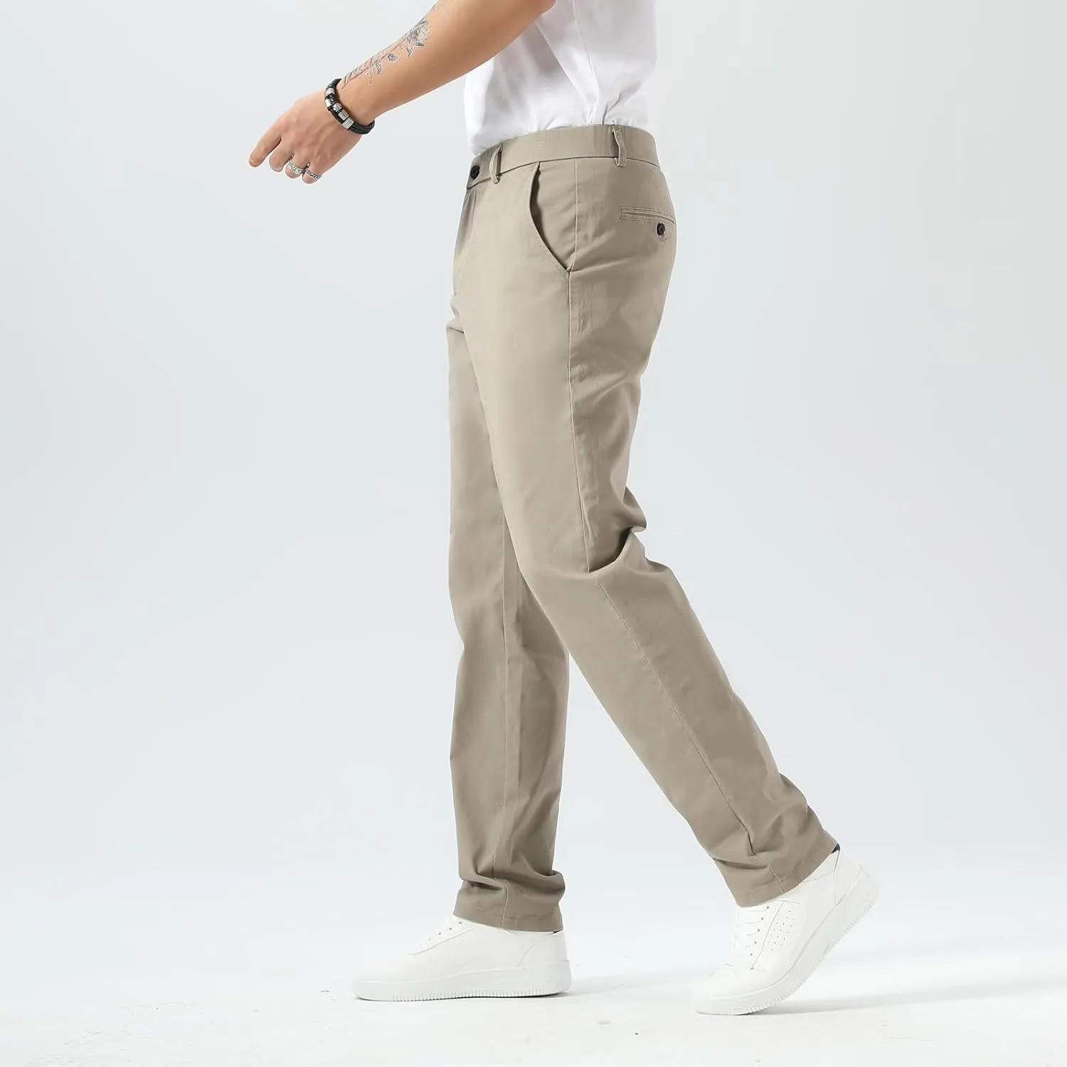 Plaid&Plain Mens Slim Fit Khaki Pants Mens Tapered Chino Pants