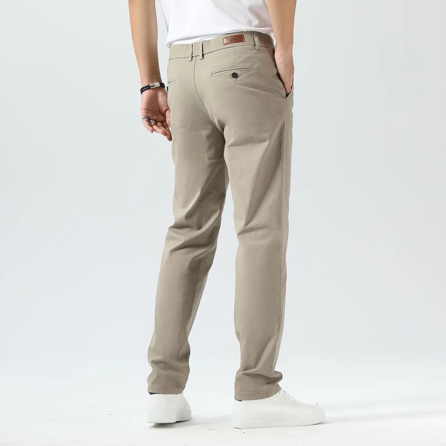 Plaid&Plain Mens Slim Fit Khaki Pants Mens Tapered Chino Pants