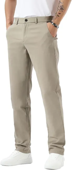 Plaid&Plain Mens Slim Fit Khaki Pants Mens Tapered Chino Pants