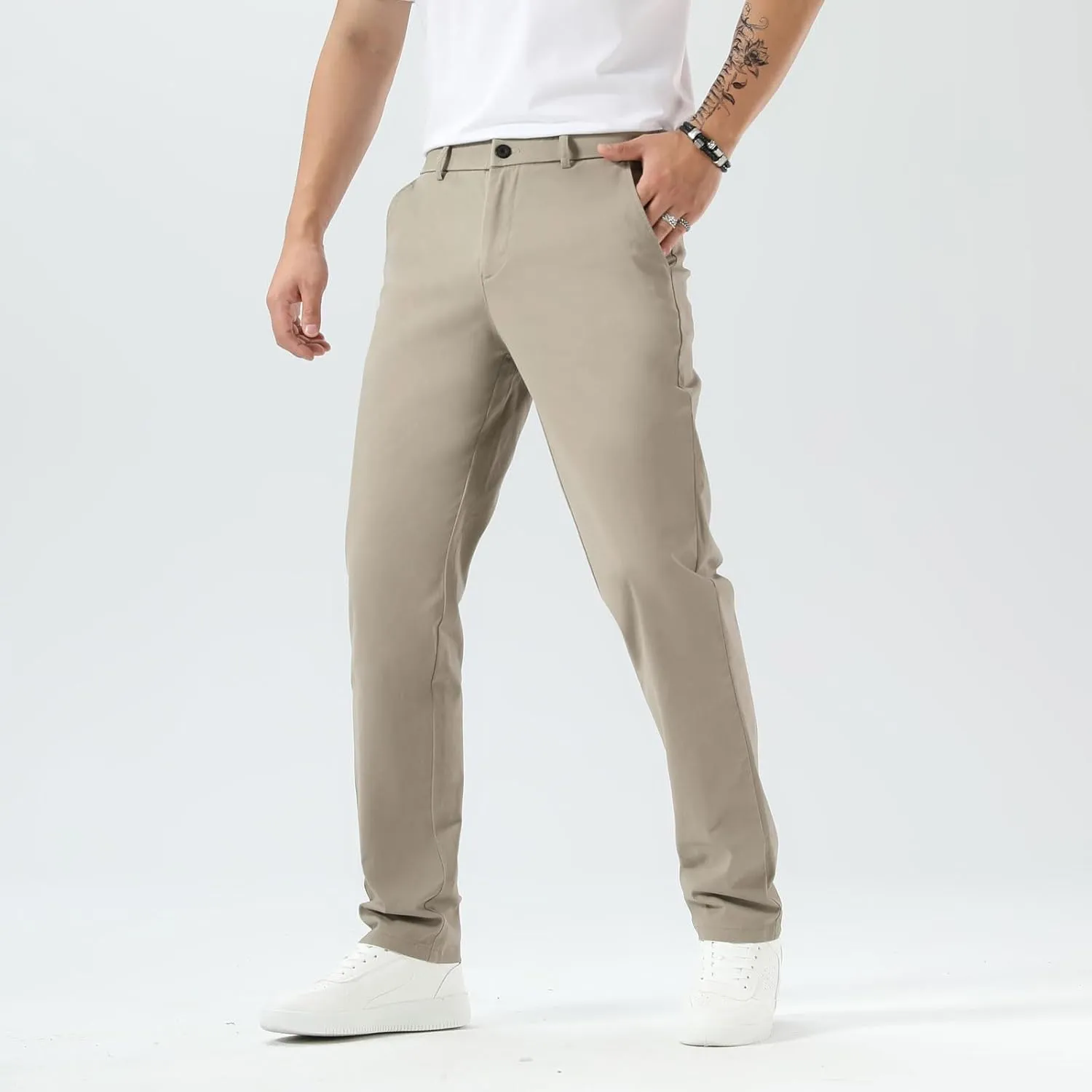 Plaid&Plain Mens Slim Fit Khaki Pants Mens Tapered Chino Pants
