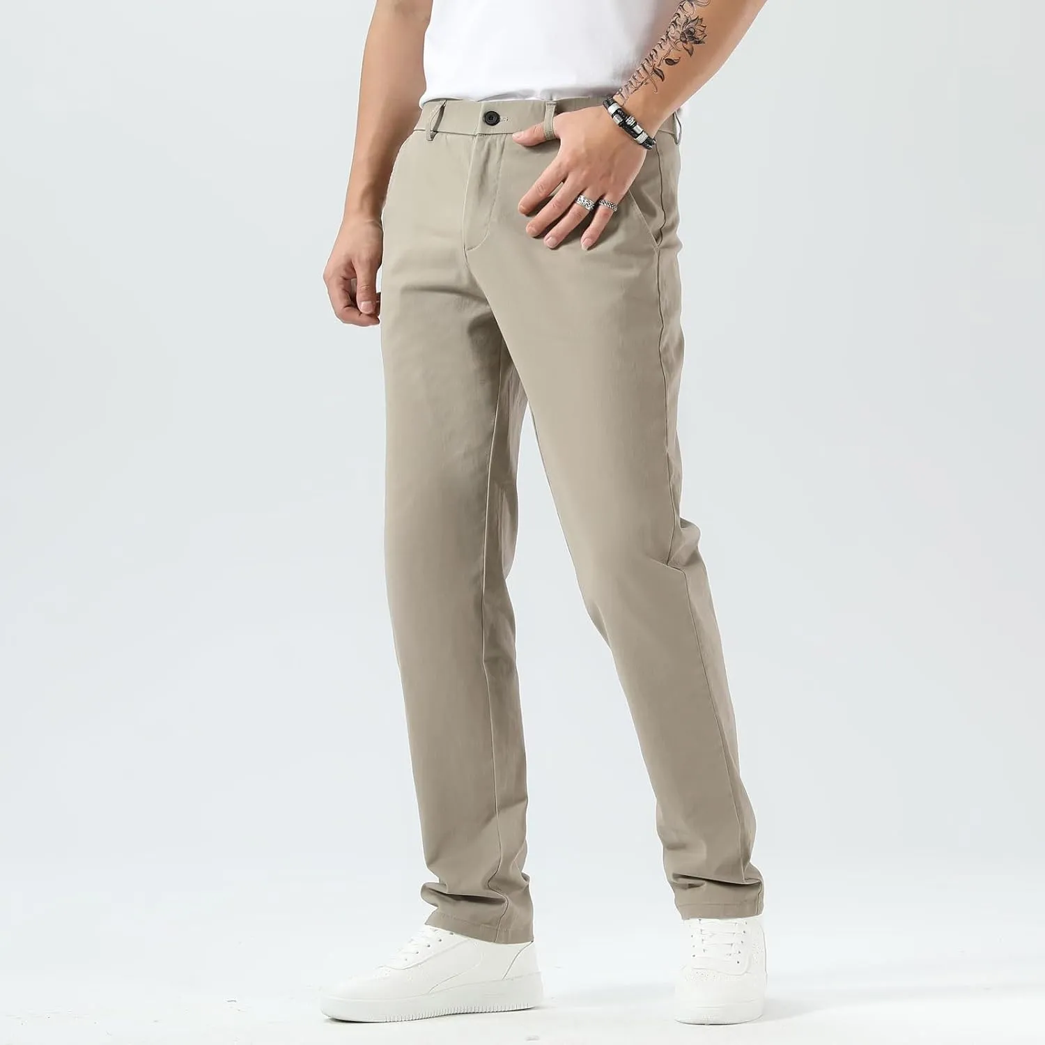 Plaid&Plain Mens Slim Fit Khaki Pants Mens Tapered Chino Pants