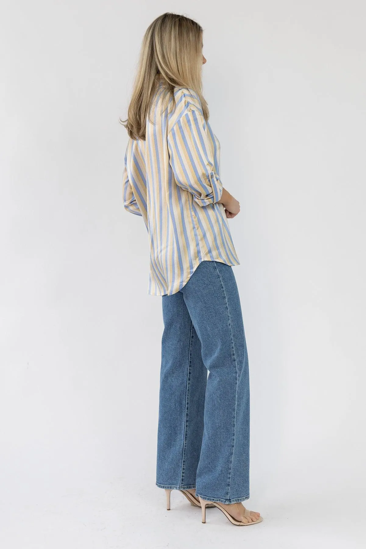 Seona Blue Stripe Satin Top