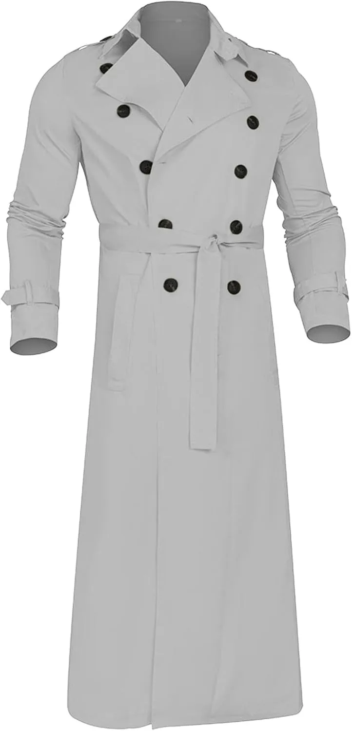 Sinzelimin Men's Trench Coat Fashion Easy Notch Lapel Business Casual Jacket Solid Long Pea Coat Windbreaker Overcoat