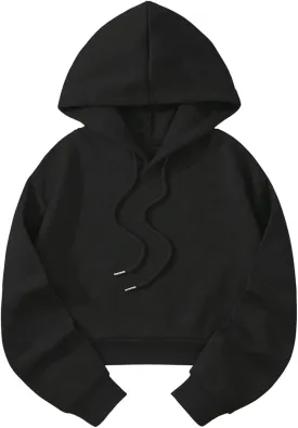 SOLY HUX Women's Cropped Hoodie Drawstring Long Sleeve Drop Shoulder Casual Sweatshirt